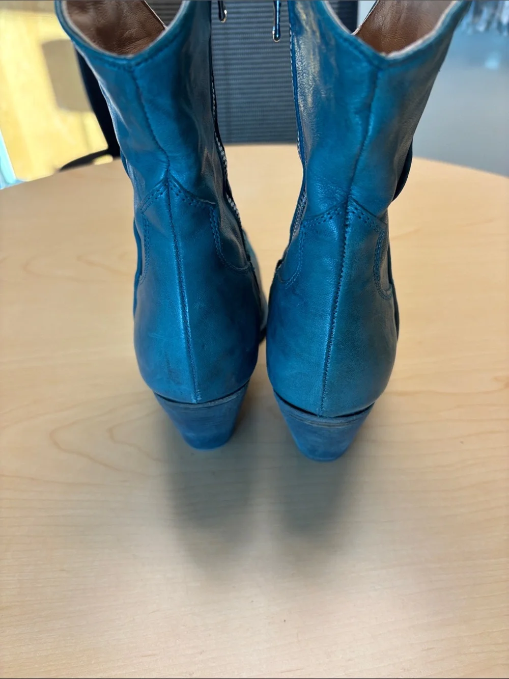Free People Vero Cuoio Teal Italian Leather Western Boots with Silver Toe Caps - Picture 4 of 8